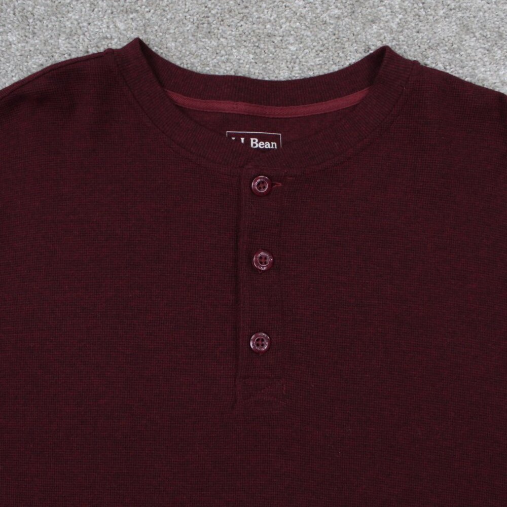 L.L. Bean Henley Shirt Mens XL Red Unshrinkable Mini Waffle Long Sleeve Pullover - Picture 5 of 12